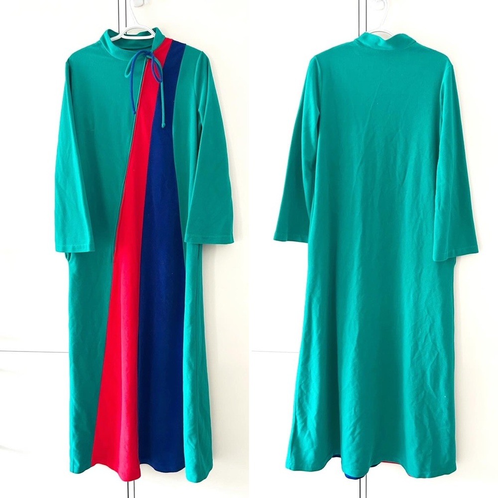 70s vintage Vanity Fair colour block zip up velour robe